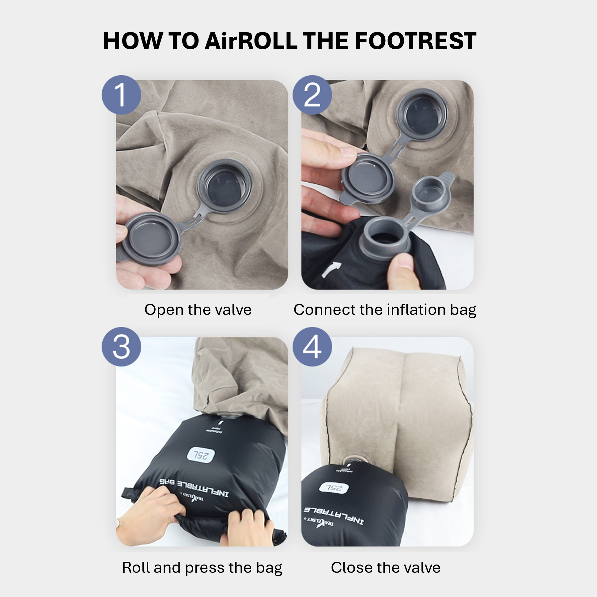 AirRoll Kids Travel Footrest - Fully inflated in just 3 rolls